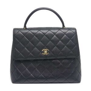 Chanel Matelasse Handbag Black And Gold Hardware Coco Mark Caviar Skin
